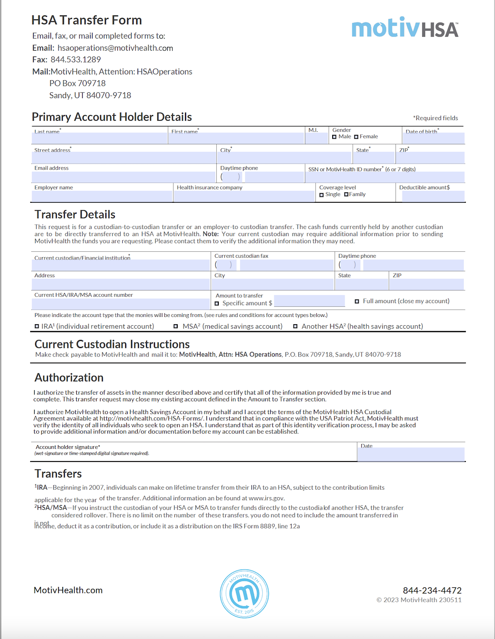 HSA Transfer Form